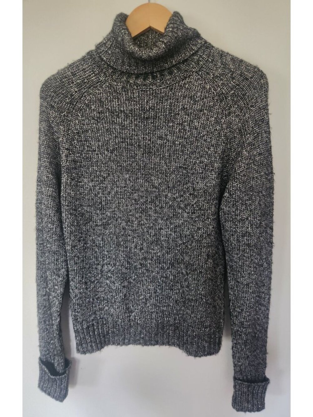 By Anthropologie Women's Sz. XS Black Metallic Thread Turtleneck Sweater